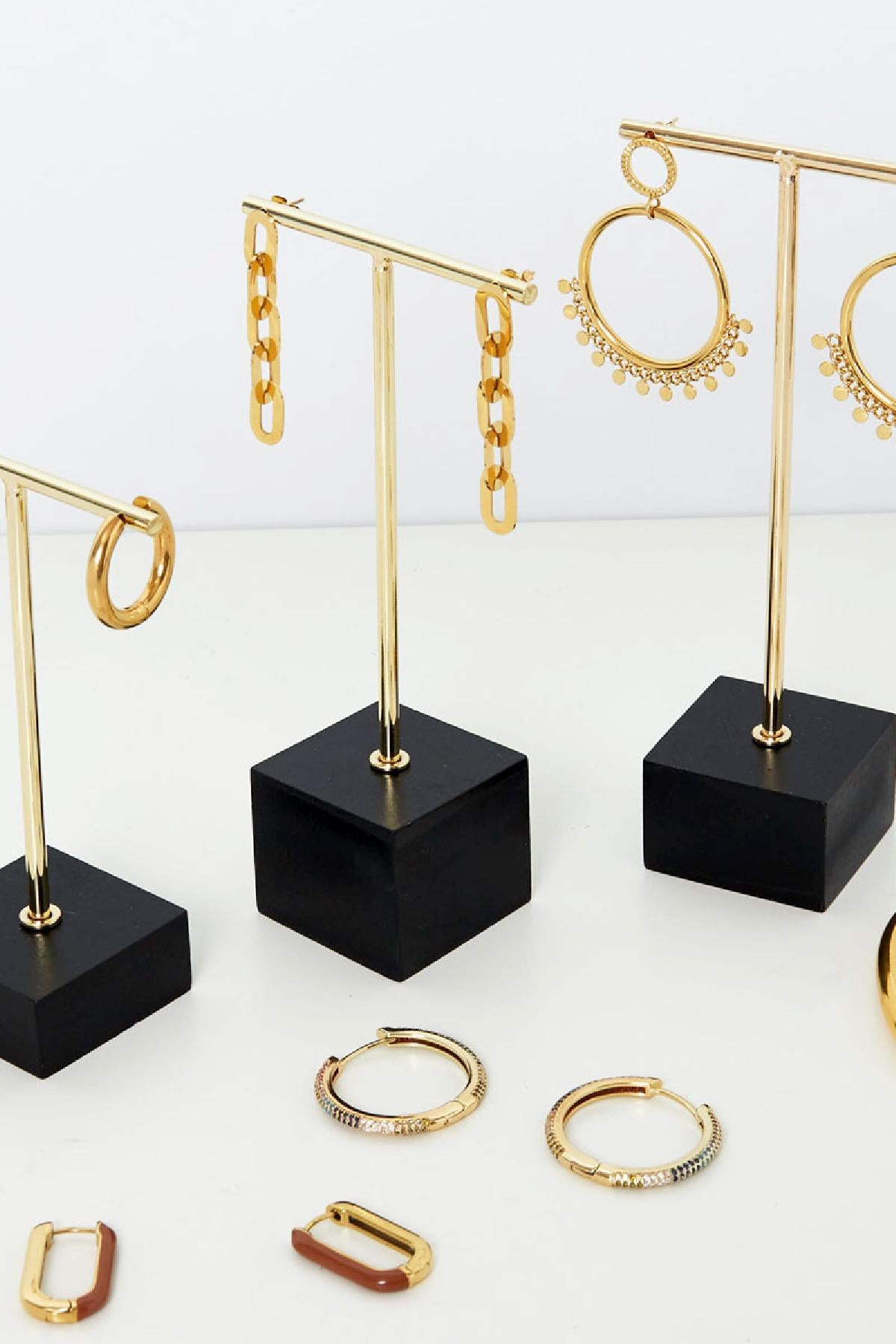 Oorbellen displays hout zwart en goud - 3 stuks