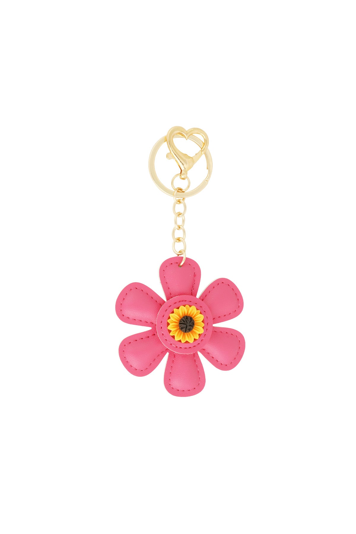 (per stuk) Bag charm en sleutelhanger bloem fuchsia roze - 13x6,8cm