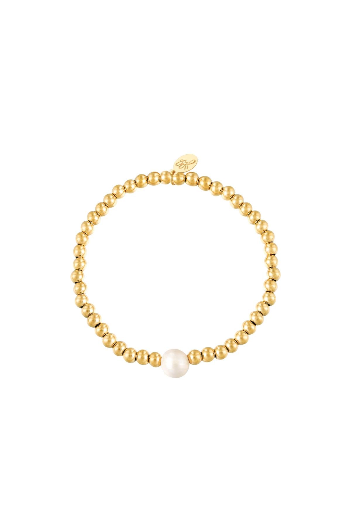 Armband met grote parel - goud RVS