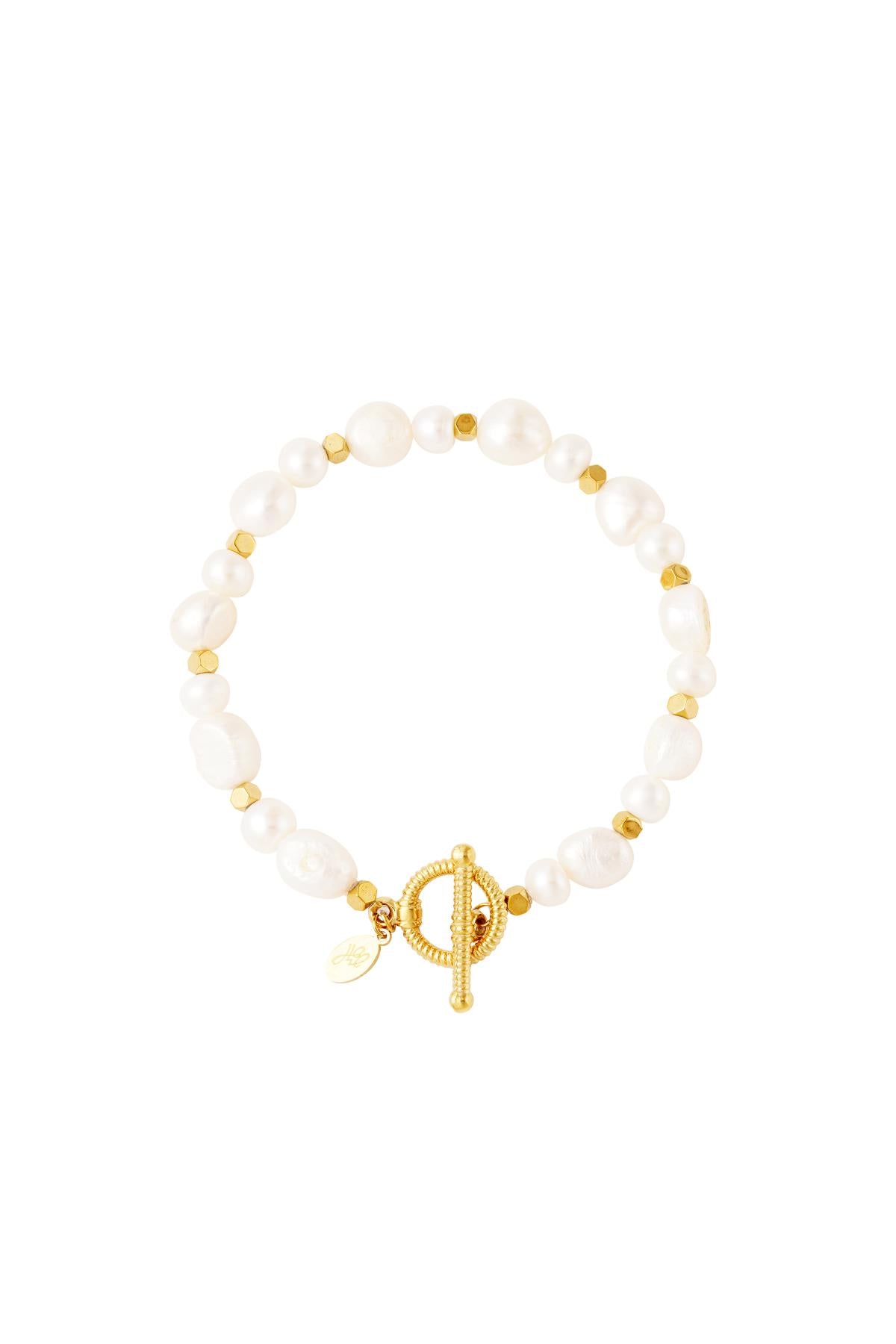 Armband met parels - goud RVS