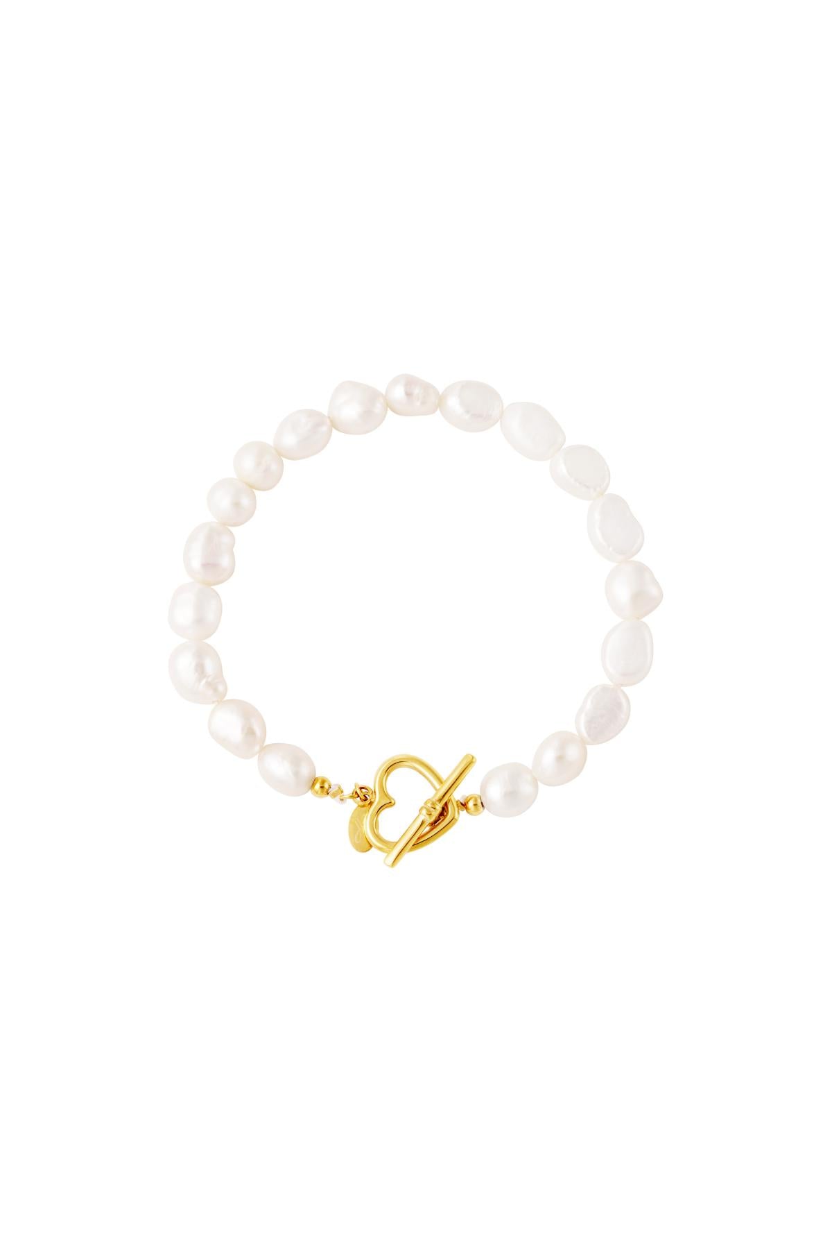 Armband met parels en hart sluiting - goud RVS