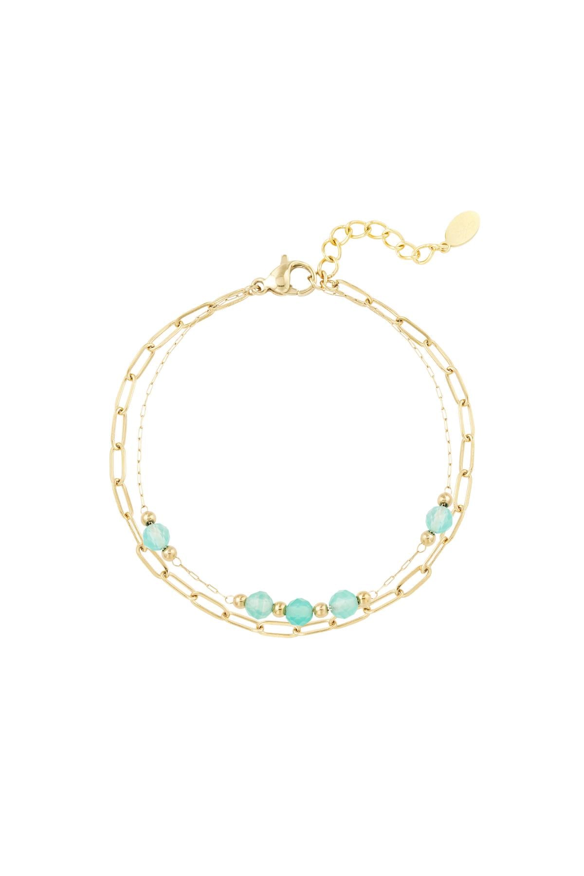 Dubbele Armband met groene steentjes - goud RVS