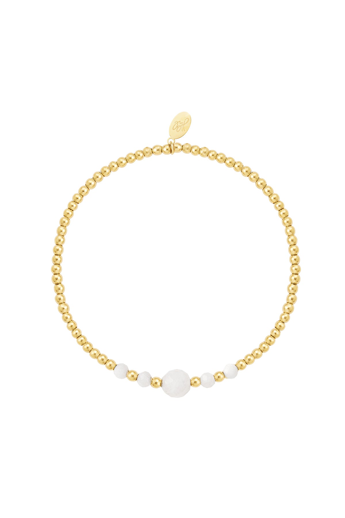 Armband met grote witte steen - goud RVS