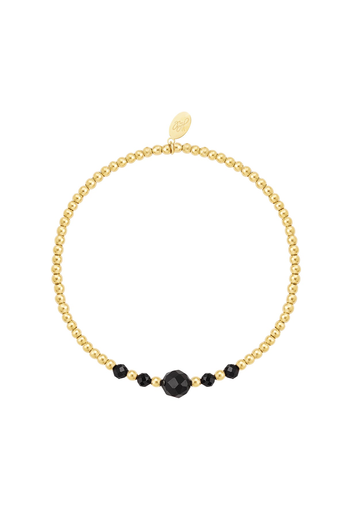 Armband met grote zwarte steen - goud RVS