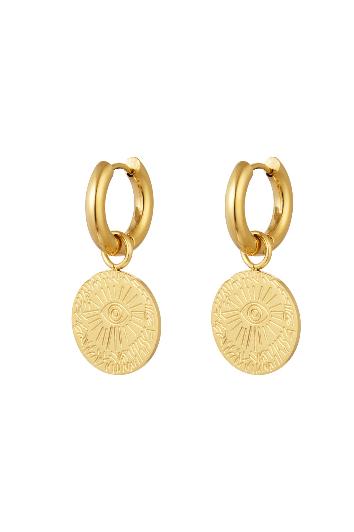 Oorbellen met munt hangertje - goud RVS