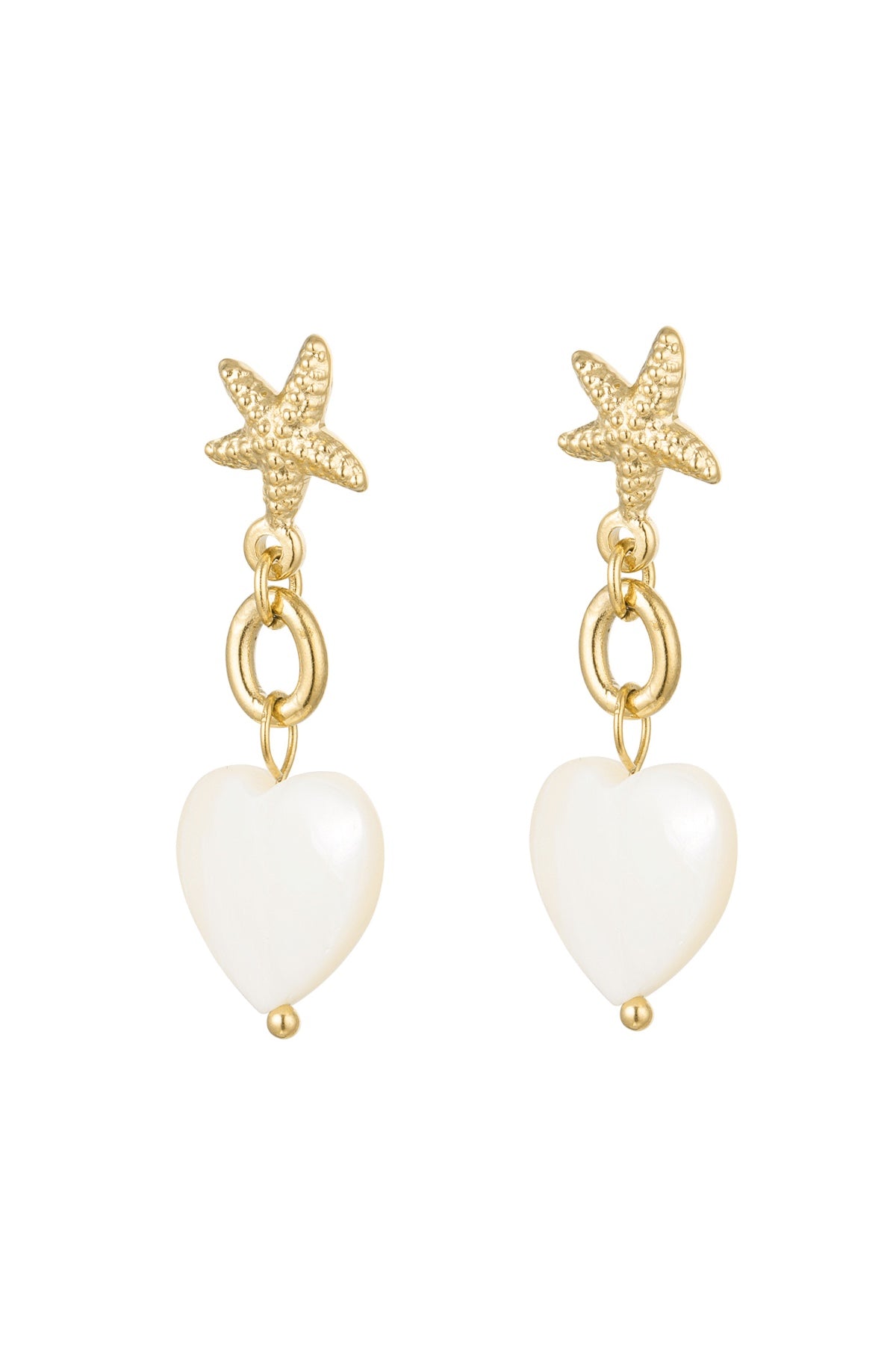 Oorbellen zeester met zeeschelp hart - goud RVS