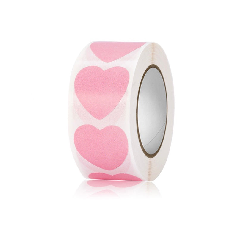 500stuks (per rol) Roze Hart Sticker - 25mm