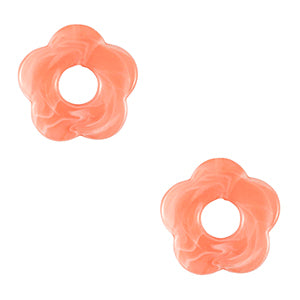 (per stuk) Acryl bedel bloem oranje marmer - 27mm