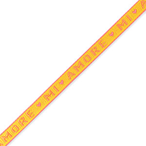 (per meter) "Mi Amore" lint neon geel roze - 10mm