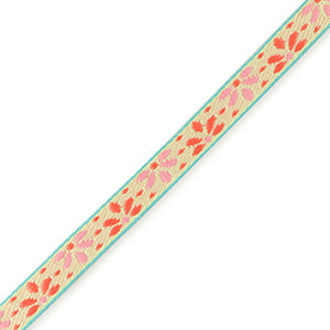 (per meter) Bloemen lint Roze Oranje - 10mm