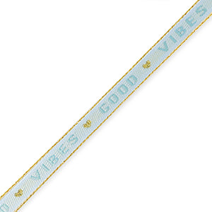 (per meter) "Good Vibes" lint licht blauw goud - 10mm
