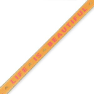 (per meter) "Life Is Beautiful" lint oranje roze goud - 10mm