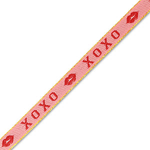 (per meter) "xoxo" lint roze rood - 10mm