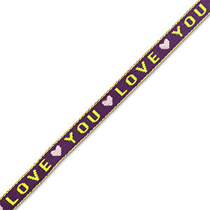 (per meter) "Love You" lint paars lime groen - 10mm