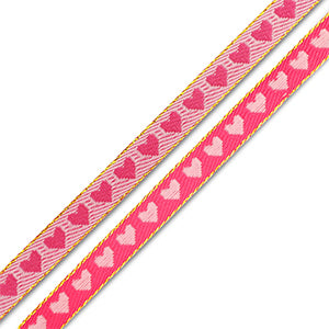 (per meter) Hartjes lint fuchsia roze licht roze - 10mm