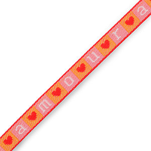 Amour lint roze oranje wit 10mm polyester armband lint met hartjes en tekst per meter