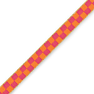 Blokjes lint oranje roze 10mm, polyester voor armbandjes en decoraties, per meter, geschikt voor vierkante hartjes kralen 7mm