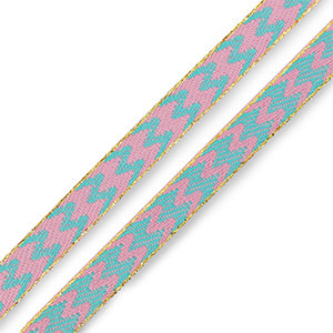 (per meter) Zwierige lijnen lint turquoise roze - 10mm
