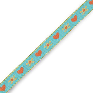 (per meter) Hartjes & bloemen lint blauw oranje - 10mm