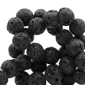 (per steng) Lava Natuursteen kralen zwart - 6mm