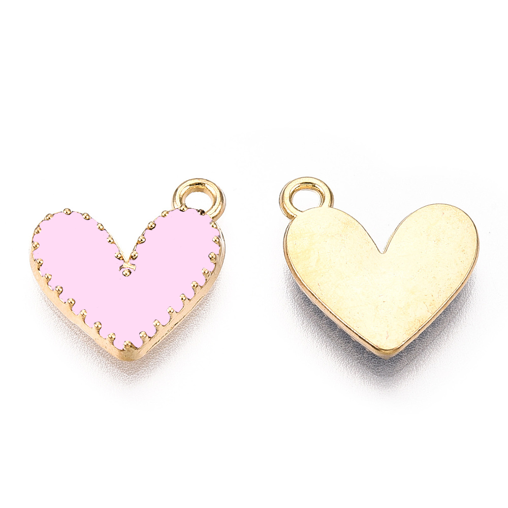 (per stuk) Licht roze hartjes bedels - 14x13,5mm
