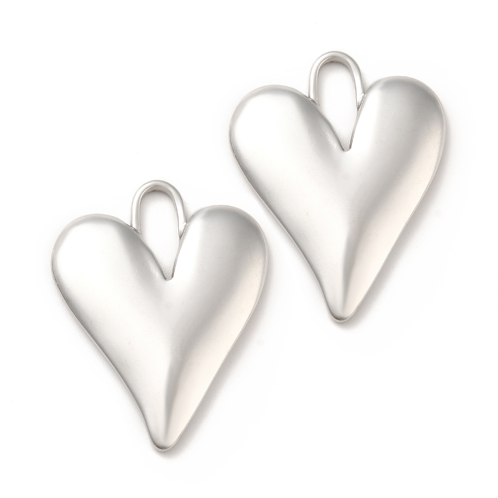 (per stuk) Roestvrij stalen (RVS) bedel hart groot zilver - 33x25mm