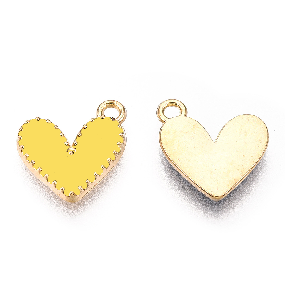(per stuk) Geel hartjes bedels - 14x13,5mm