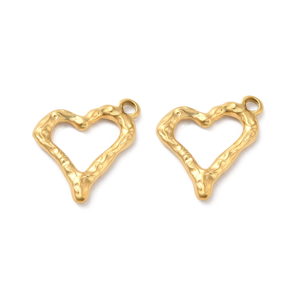 (per stuk) Roestvrij stalen (RVS) bedel hart goud - 21x22mm