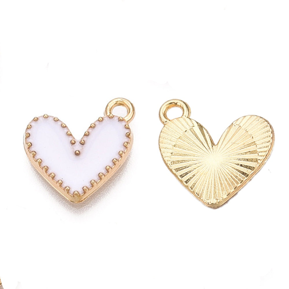 (per stuk) Witte hartjes bedels - 14x13,5mm