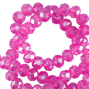 (80~84 stuks) Facet glaskraal streng fuchsia roze - 6x4mm