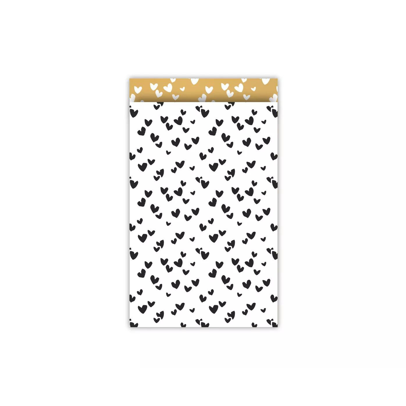 5 stuks Cadeauzakjes Solo Hearts zwart/wit/goud - 12x19cm
