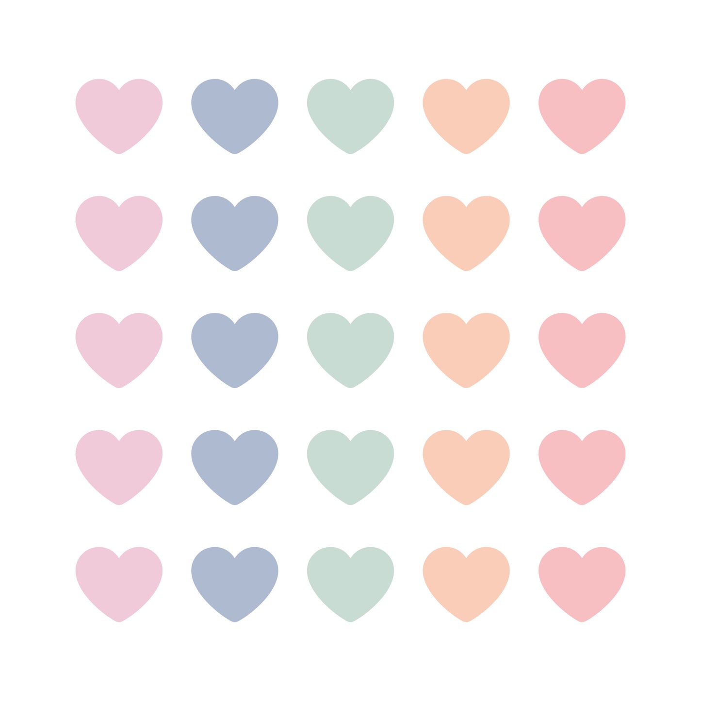 5 stuks Stickers Verschillende pastel hartjes - 50mm
