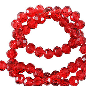 (80~84 stuks) Facet glaskraal streng rood - 6x4mm