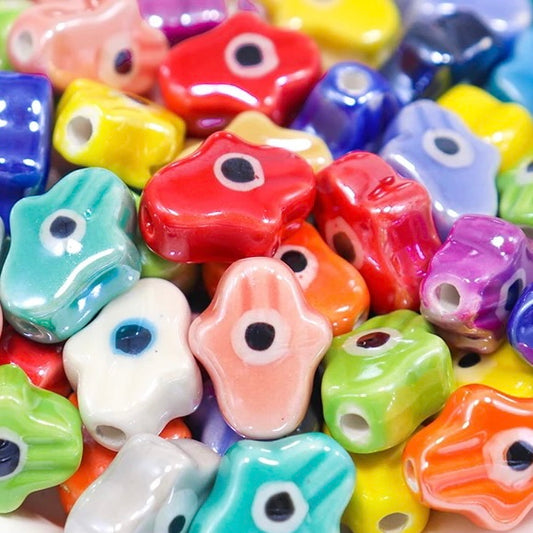 (per stuk) Keramiek kraal hamsa hand verschillend - 14mm