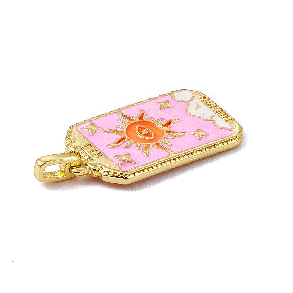 (per stuk) Tarotkaart bedel met zon roze - 26x14mm