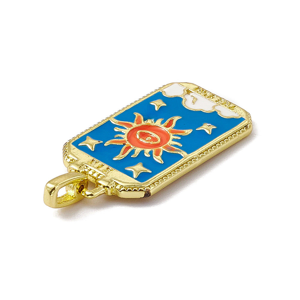 (per stuk) Tarotkaart bedel met zon blauw - 26x14mm