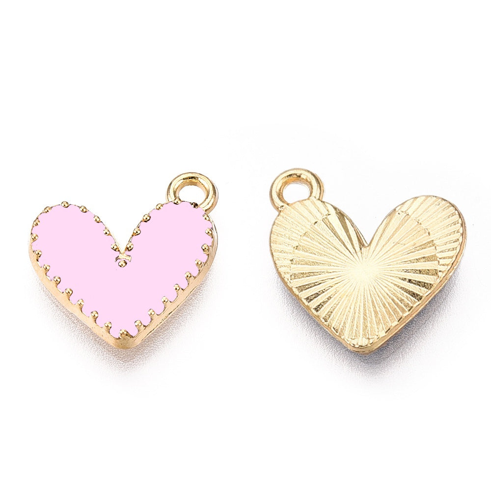 (per stuk) Licht roze hartjes bedels - 14x13,5mm