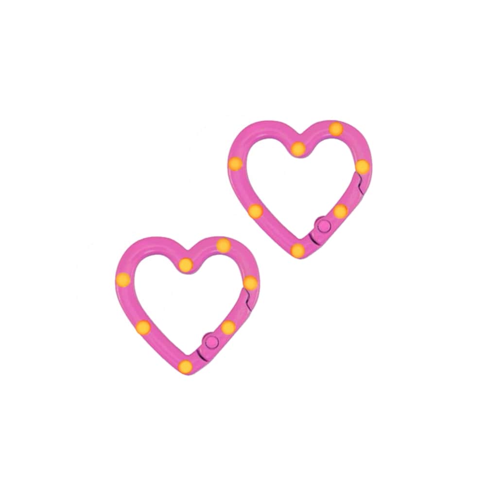 (per stuk) Sleutelhanger clip hart fuchsia roze met geel - 25x25,7mm