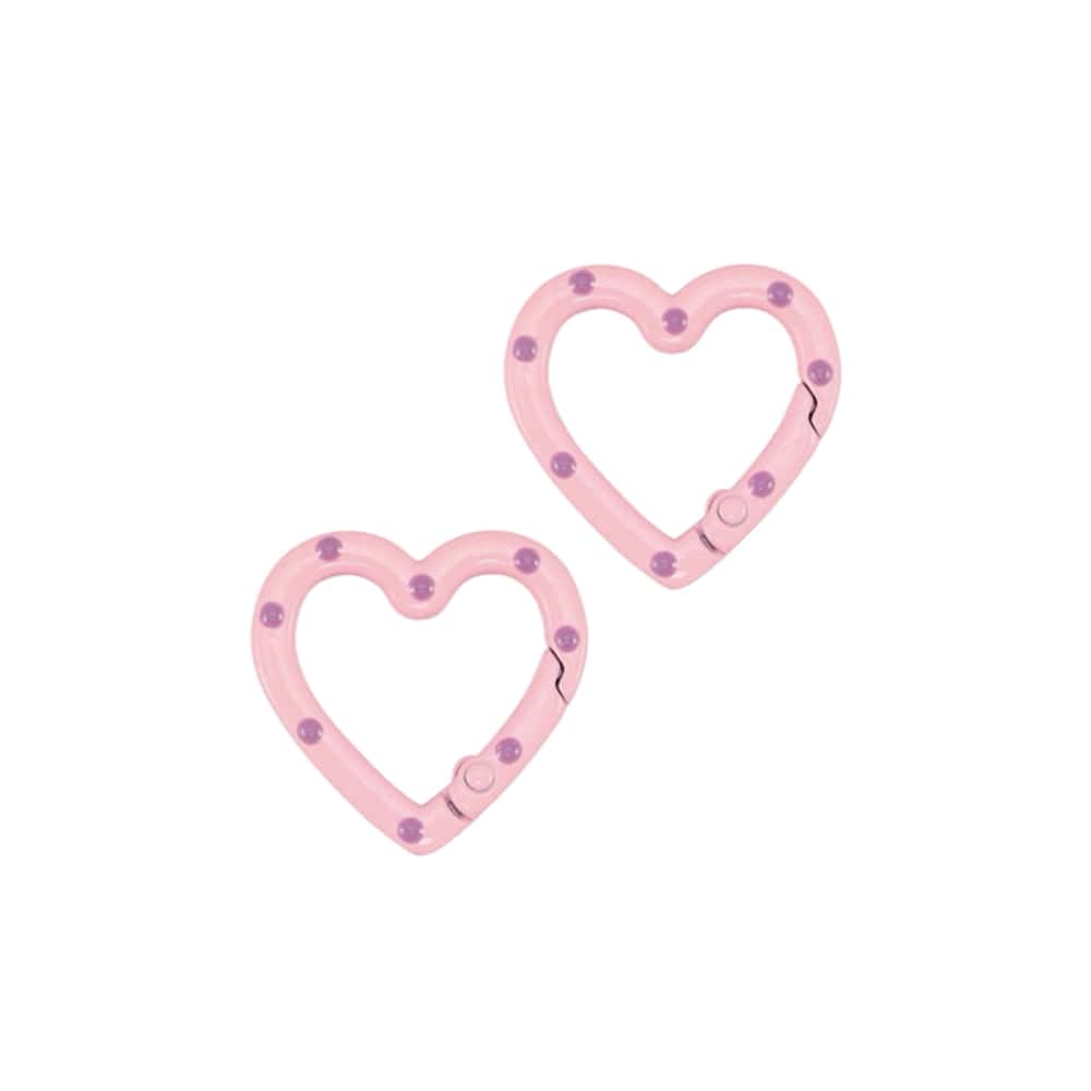 (per stuk) Sleutelhanger clip hart licht roze met paars - 25x25,7mm