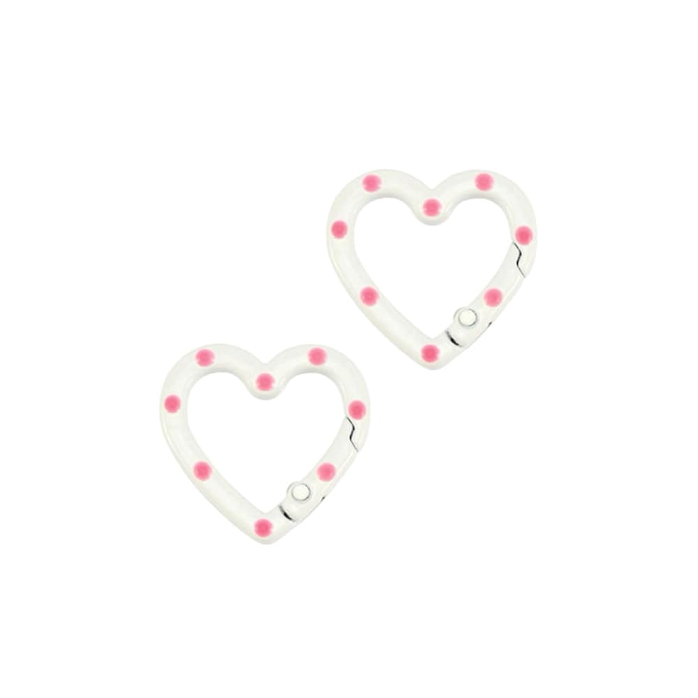 (per stuk) Sleutelhanger clip hart wit met roze - 25x25,7mm