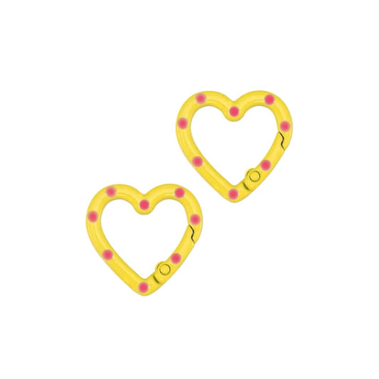 (per stuk) Sleutelhanger clip hart geel met roze - 25x25,7mm