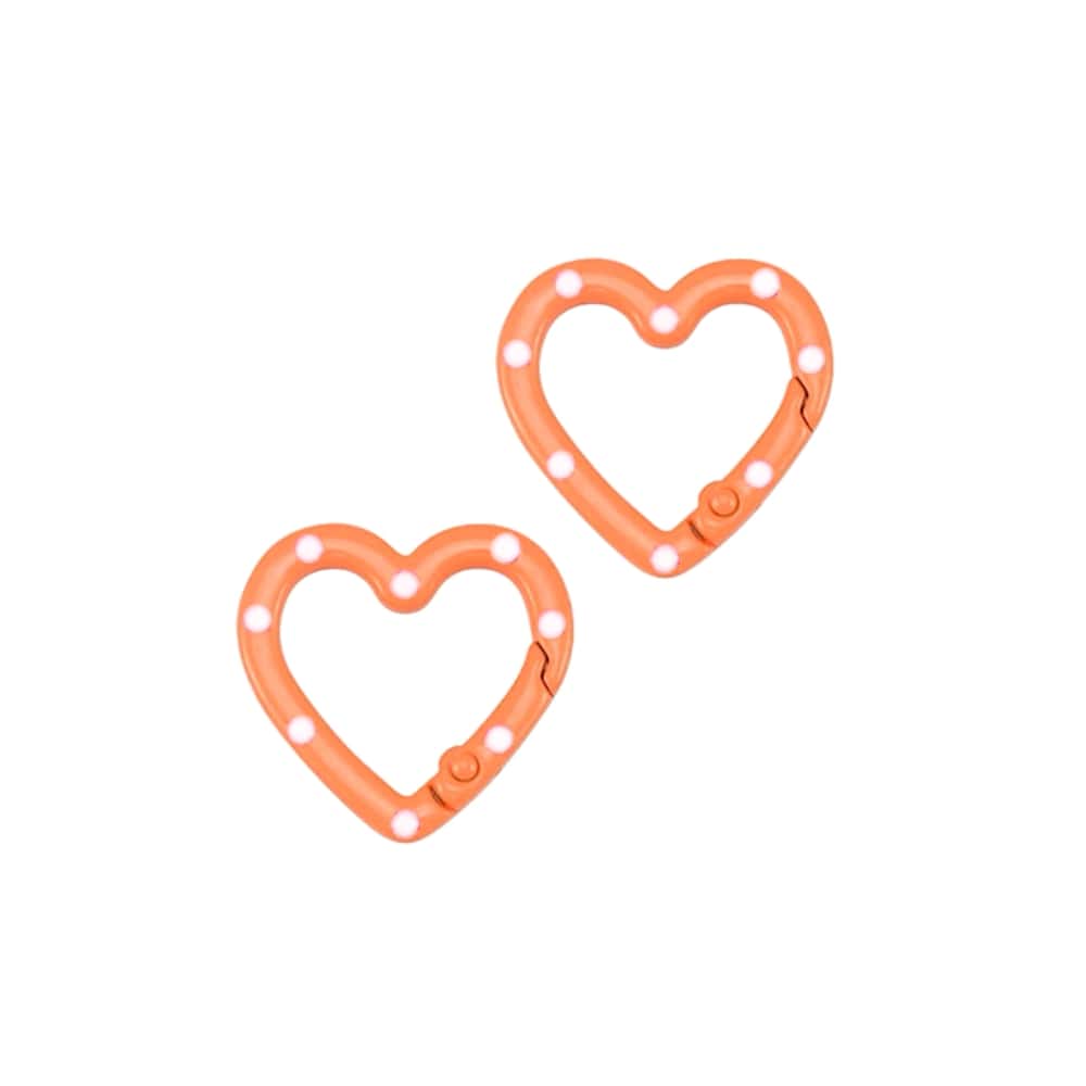 (per stuk) Sleutelhanger clip hart oranje met wit - 25x25,7mm