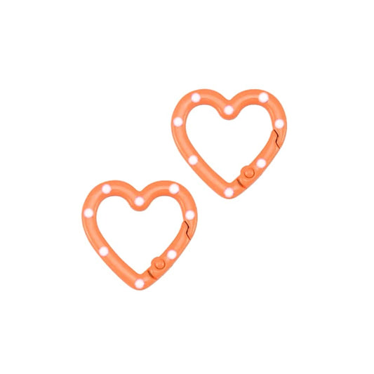 (per stuk) Sleutelhanger clip hart oranje met wit - 25x25,7mm