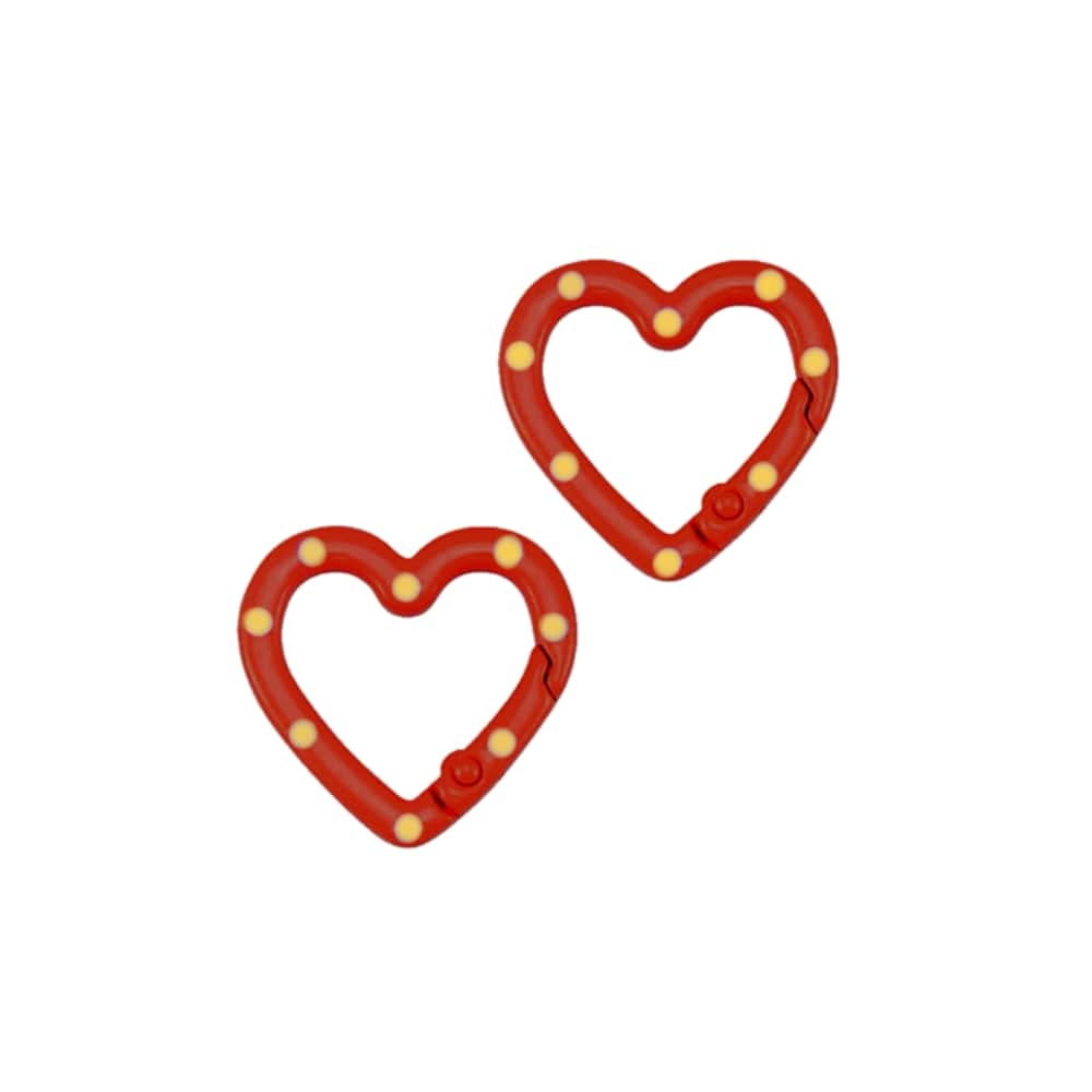 (per stuk) Sleutelhanger clip hart rood met geel - 25x25,7mm