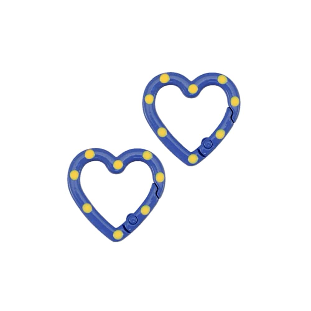(per stuk) Sleutelhanger clip hart donker blauw met geel - 25x25,7mm