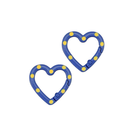 (per stuk) Sleutelhanger clip hart donker blauw met geel - 25x25,7mm