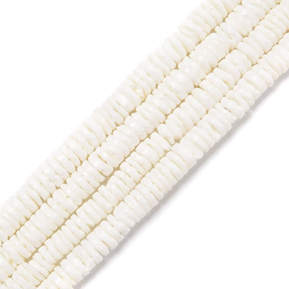 5 stuks Schelp Disc kraal naturel wit - 6mm