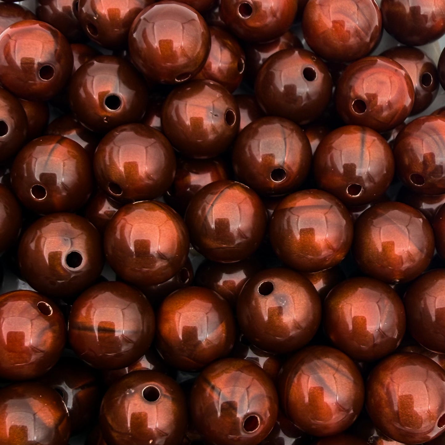 (per stuk) Grote ronde cat eye acryl kralen oranjerood - 12mm