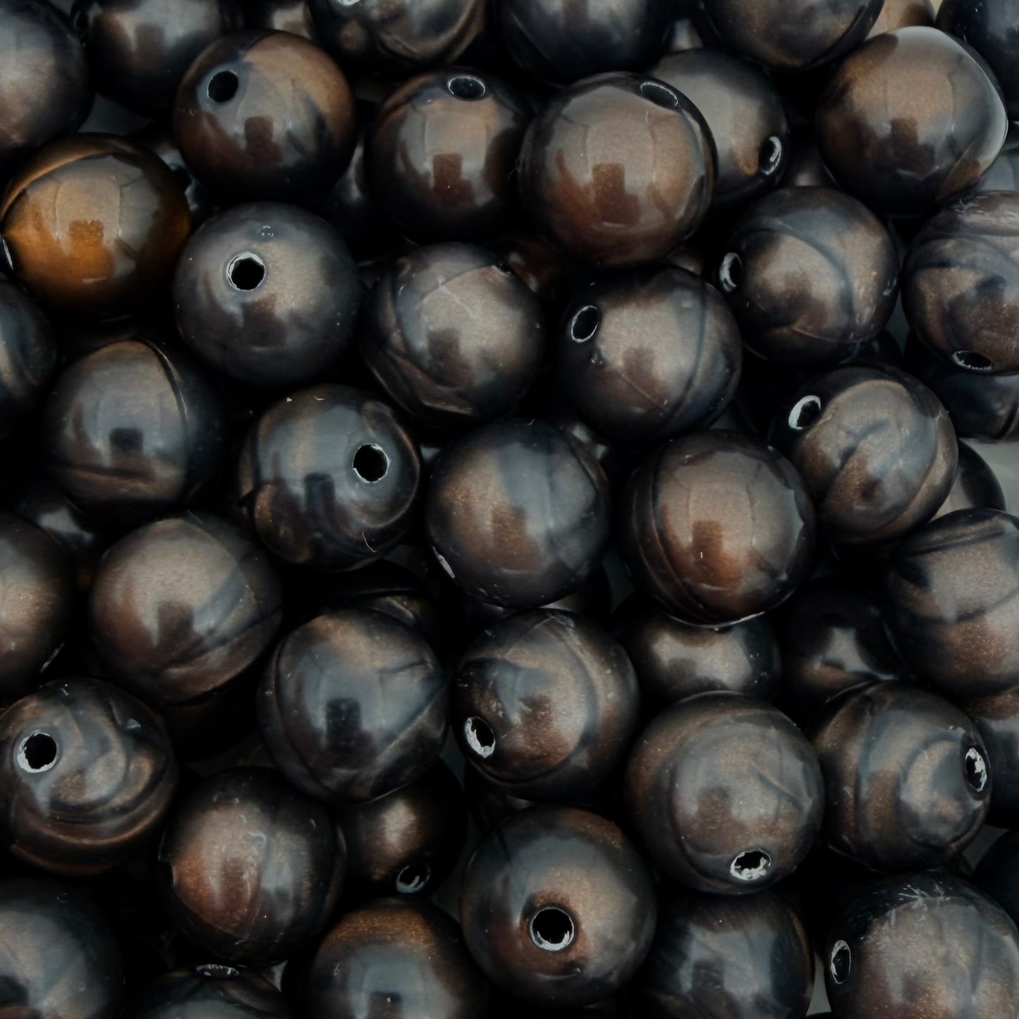 (per stuk) Grote ronde cat eye acryl kralen donkerbruin - 12mm