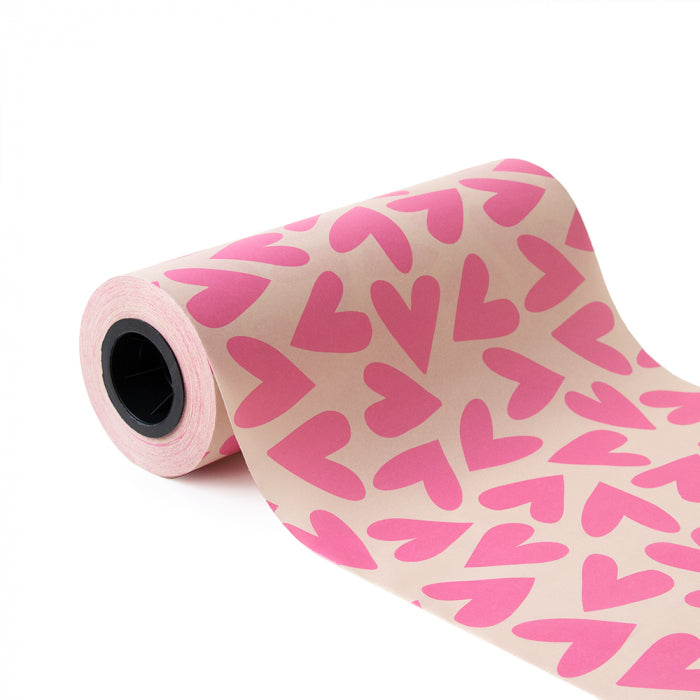 (per meter) Vloeipapier Big Hearts Flamingo/Beige - 30x100cm